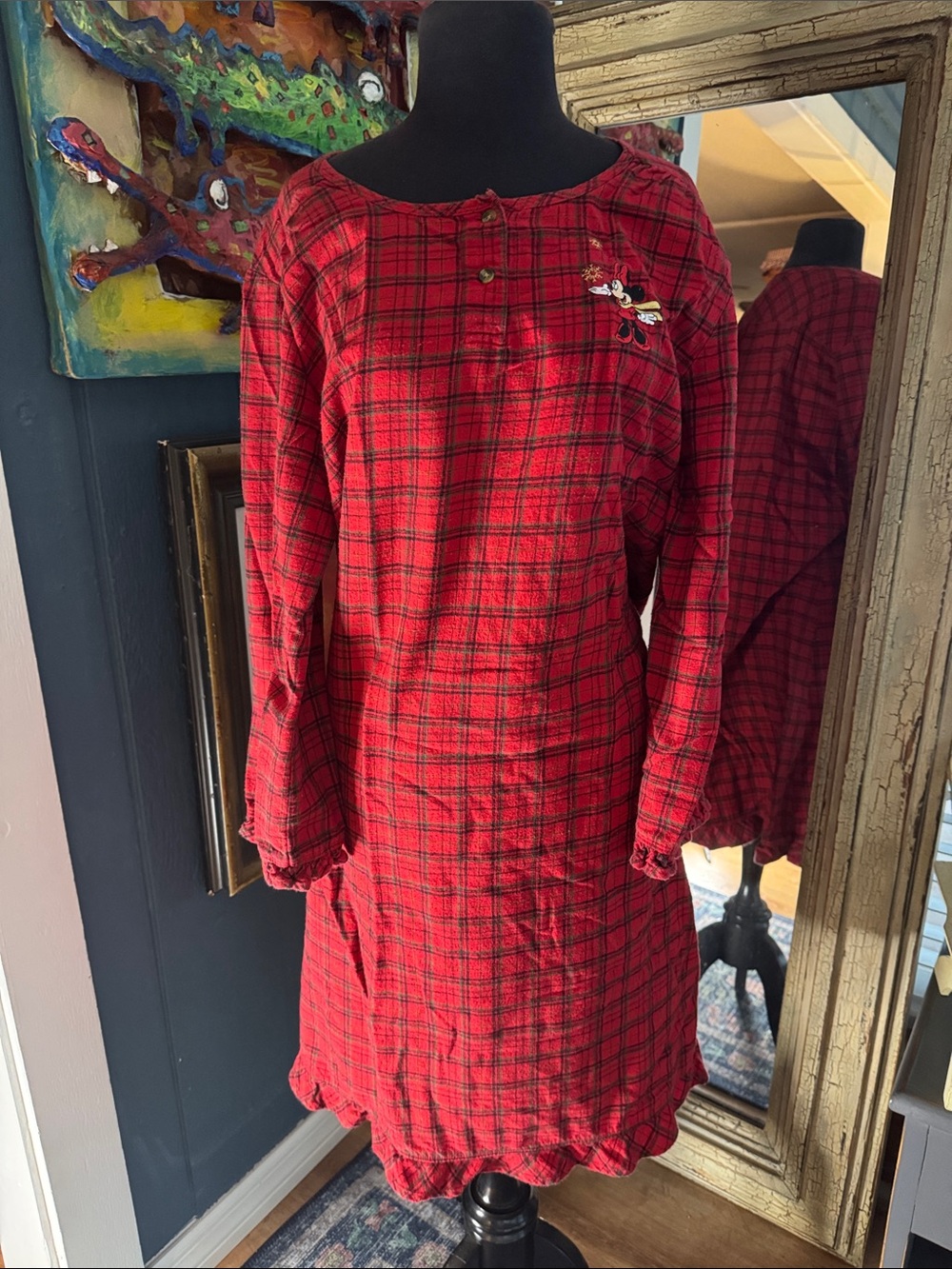 Disney Red Plaid Nightgown with Minnie Accent